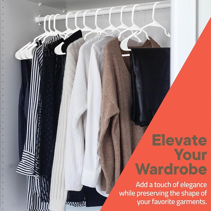 White Plastic Hangers 120 Pack– Heavy-Duty Plastic Hangers Slim and Space-Saving, Durable and Lightweight PP with Non-Slip Shoulder Notches for Slip Dresses, Suits, Jackets & Camisoles - Image 3