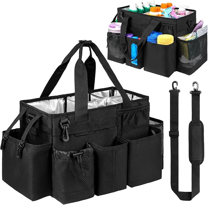 Cleaning Caddy Bag, Cleaning Supplies Organizer for Housekeepers, Housekeeping Caddy with Handle and Detachable Padded Cushion, Black by Jaffzora
