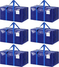 6 Pack Extra Heavy Duty Large Moving Bags with Strong Zipper, Blue | Comfortable Handles, Sturdy & Durable Clothes Storage Bags Totes Bins, Blue Packing Moving Boxes for College Supplies by Fygrip
