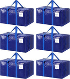 6 Pack Extra Heavy Duty Large Moving Bags with Strong Zipper, Blue | Comfortable Handles, Sturdy & Durable Clothes Storage Bags Totes Bins, Blue Packing Moving Boxes for College Supplies by Fygrip