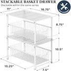 Simple Houseware Wired Stackable Under Sink Cabinet Sliding Basket, White - Image 2
