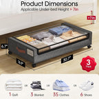 Yecaye 3 Pack Under Bed Storage with Wheels, Under Bed Storage Containers, Underbed Shoe Storage Organizer, Rolling Under Bed Metal Drawers for Clothes, Blankets(30.7 x 16.9 x 6.7 in) - Image 2