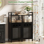 Homykic Tilt Out Laundry Hamper Cabinet, Bamboo Laundry Organizer, Black - Image 2