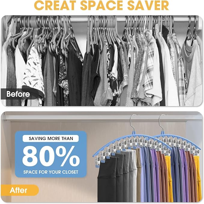 Upgrade Skirt Pants Hangers with Clips, Metal Legging Organizer for Closet with 15 Cilps Holds 60 Leggings/Shorts/Jeans/Skirts Pants Hangers Space Saving Closet Organizers and Storage, Blue 4Pack - Image 2