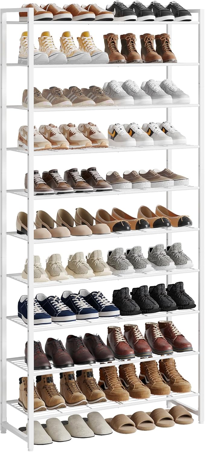 Nunsino Shoe Rack for Closet, Metal Shoe Organizer, 10 Tier Garage Shoe Rack Max Holds 50 Pairs,Shoe Storage Shelf,Entryway,White by Nunsino