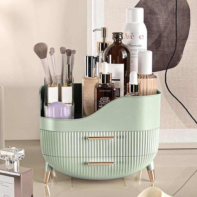 Pajiriona Makeup Organizer with Drawers, Green Skincare Organizer for Vanity, Storage Box with Handle, Large Cosmetic Display Case for Dresser, Bathroom Countertop - Image 6