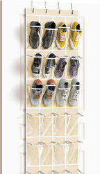 Simple Houseware 24 Pockets Clear Over the Door Shoe Organizer, Beige | 64" x 19", 4 Durable Metal Hooks, 4.3" x 9.5" Pocket Size, Multipurpose by SimpleHouseware