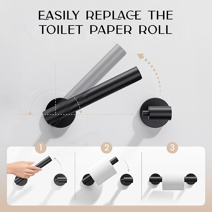Day Moon™ Matte Black Toilet Paper Holder Wall Mount - Pivoting Modern Roll Holder for Bathroom - Image 5