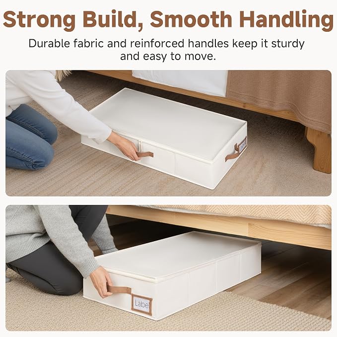 StorageWorks 6 Inch Low Profile Under Bed Clothes Storage Bins with Lids | Reinforced Structure, Resists Sagging, Handles & Label Holder, Foldable Stackable Closet Storage for Clothes, Blankets, Toys - Image 4