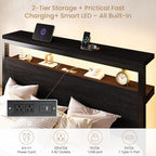 SHA CERLIN Full Bed Frame, 2-Tier Storage Headboard, LED, Charging Station - Image 4