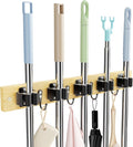 Mop and Broom Holder Wall Mount - Bamboo Broom Mop Hanger - Wall Mounted Garden Tool Rack Organizer for Closet Garage Laundry Room Kitchen Decor With 5 Slots & 4 Hooks (Bamboo) by Unknown