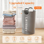 Lifewit 2 Pack 120L Laundry Basket with Aluminum Handles, Silver Grey - Image 4