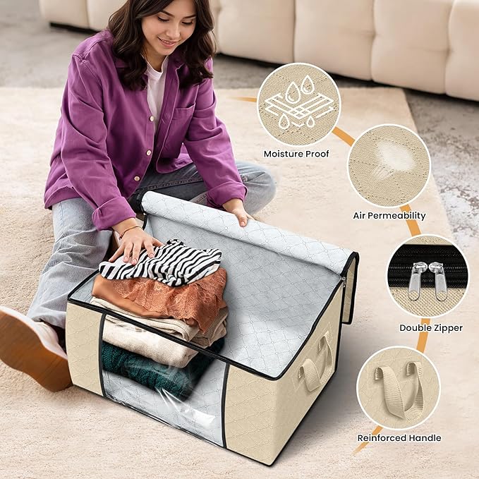 Fab totes 10 Pack Storage Bags for Clothes Blanket Storage Bins with Lids | Foldable Closet Organizers with Zippers,Window and Handles,Fabric Storage Bins for Sweater,Comforter,Bedding,Dorm essentials - Image 4