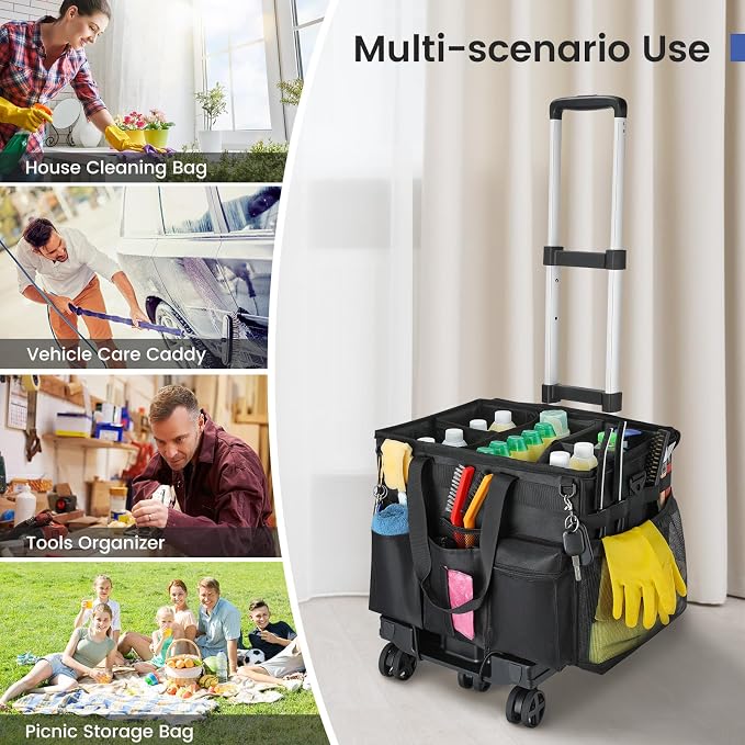 Housolution Extra Large Rolling Cleaning Caddy Bag with Wheels, Black - Image 8