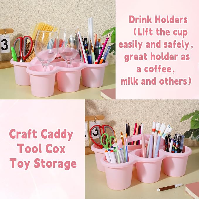 gisgfim 6 Pack Classroom Caddy Organizer with Handle, 6 Compartments, Pink - Image 5