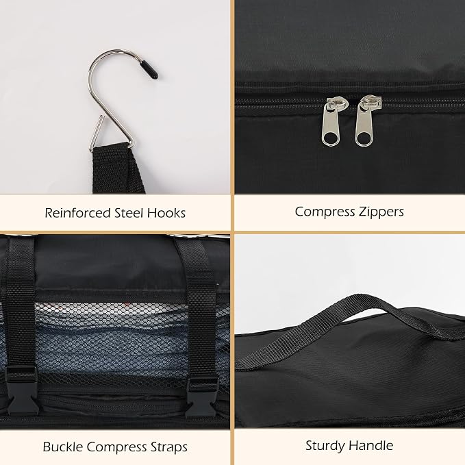 Surblue Hanging Shelves Travel Storage Bag Compression Packing Cube for Suitcase Portable Closet Organizer Collapsible with Extension Layer Large Capacity,Black,XXL - Image 6