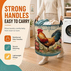 Vintage Rooster Flower Laundry Basket,Foldable Oxford Laundry Hamper with Handles,Portable Clothes Tote Bag Clothes Storage Bucket Organizer 20.8" x16" For Bathroom/Laundry Storage/Bedroom - Image 5