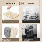 Foluck Large Laundry Hamper, 75L Waterproof Laundry Basket with Lid and Removable Bag, Collapsible Tall Clothes Hamper with Bamboo Handles for Clothes Toys in Dorm Bedroom Bathroom, Beige, ZYL201-W - Image 4
