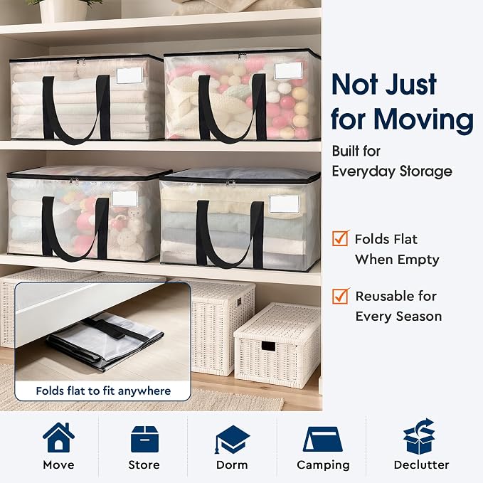 HomeHacks Moving Bags, Heavy Duty Storage Bags for Clothes, 6 Pack 93L - Image 8