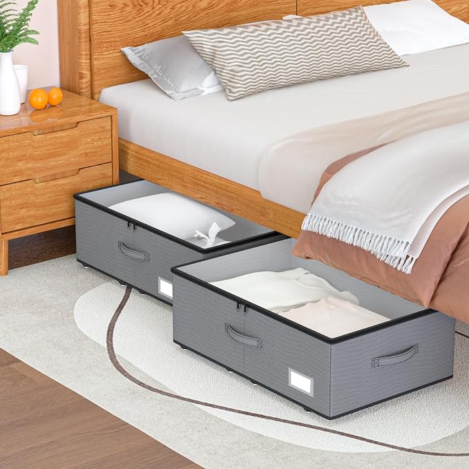 EE-RoomWorld Under Bed Storage with Wheels, No Assemble Required 10 inches height Under Bed Storage bins,Large capacity Rolling Underbed Shoe Storage containers，dorm underbed storage drawers - Image 5