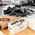 2-Pack Extra Large Shoe Organizer for Closet, Foldable Shoe Storage Container with Adjustable Dividers & Clear Lid, Holds Up to 18 Pairs, Space-Saving Shoe Boxes, White - Image 6