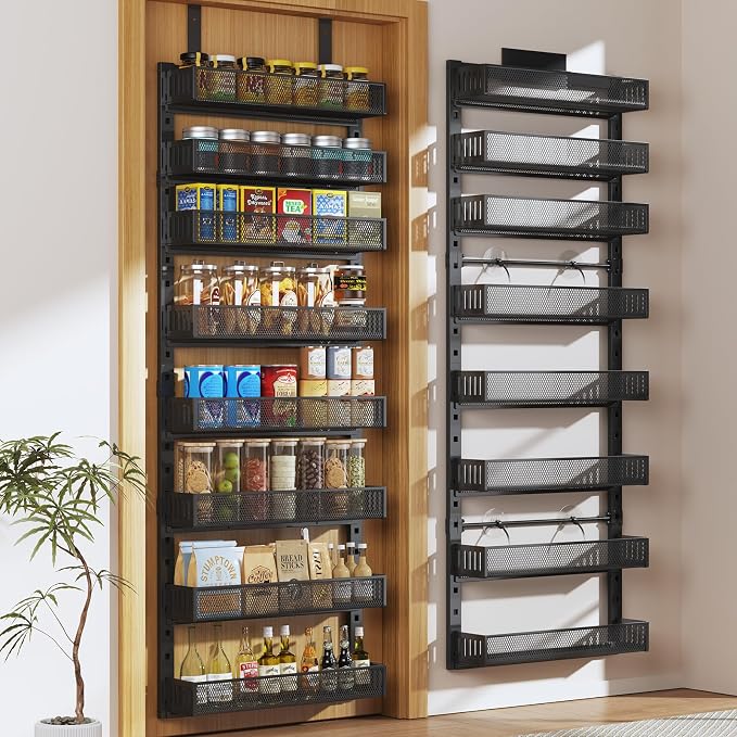 Pantry Door Organizers and Storage,8-Tier Large Wide Metal Heavy-Duty Frame Over the Door Spice Rack, 2 in 1 Wall-Mounted or Hanging shelf for Kitchen, Bathroom, Laundry Room, Bedroom, Closet &Nursery by DAOTENGQL