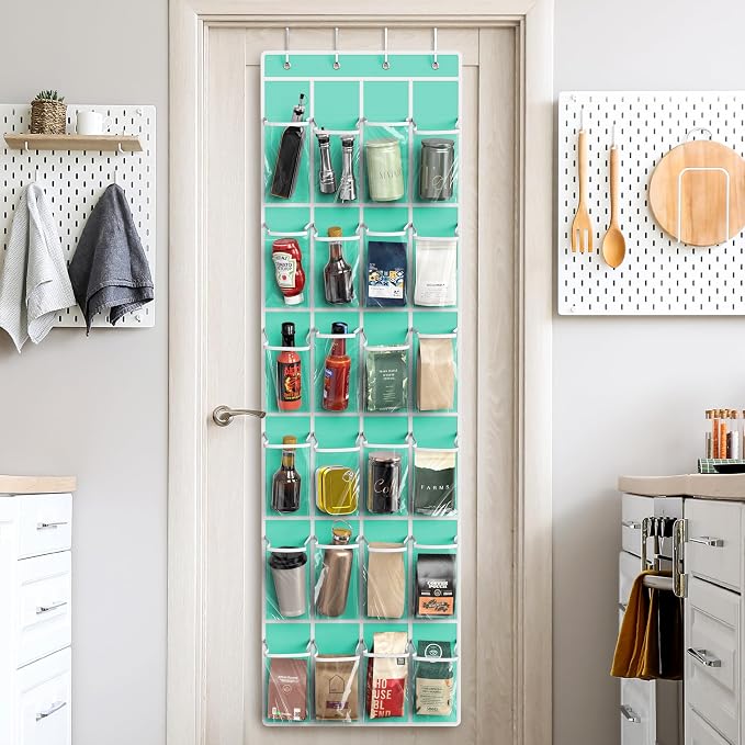 Simple Houseware 24 Pockets Clear Over the Door Shoe Organizer, Turquoise | 64" x 19", 4 Durable Metal Hooks, 4.3" x 9.5" Pocket Size, Multipurpose - Image 7
