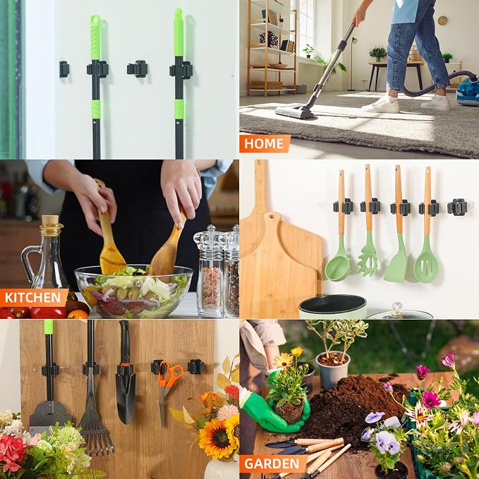 8 PCS Broom Holder Wall Mount, Upgraded Heavy Duty Mop and Broom Holder Wall Mount, Stainless Steel Broom Hanger Mop Holder Rack for Kitchen Laundry Garden Tool Organizer - Image 5