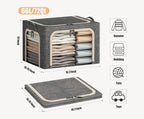 3 Openings Large Clothes Storage Bins with Metal Frame, Foldable Storage Bin for Clothes, Clothing Storage Bins with Lid, Linen Storage Box With Clear Window＆ Zippers＆ Handles.(3 Pcs,Dark Grey,66L) - Image 6