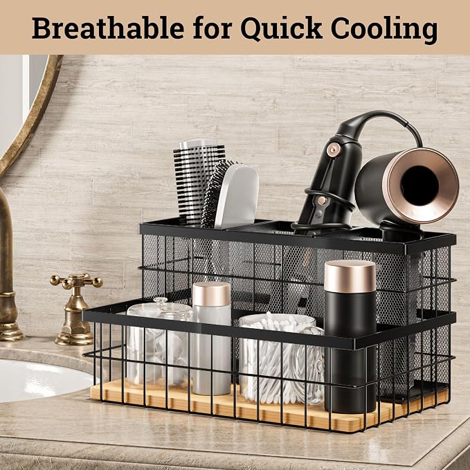Hair Tool Organizer Countertop, Breathable Metal & Bamboo, Heat-Resistant - Image 3