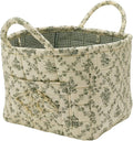 Quilted Fabric Storage Basket with Handles & Pocket, Foldable Laundry Hamper Boho Floral Print Organizer Bin for Home, Picnic, Office 12"x10"x10" (B-2) by Unknown
