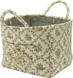 Quilted Fabric Storage Basket with Handles & Pocket, Foldable Laundry Hamper Boho Floral Print Organizer Bin for Home, Picnic, Office 12"x10"x10" (B-2) by Unknown
