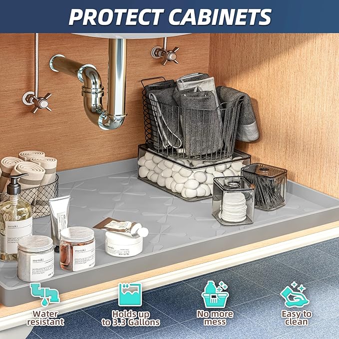SIKADEER Waterproof Under Sink Mat Silicone 22"x19", Kitchen Cabinet Liner - Image 5