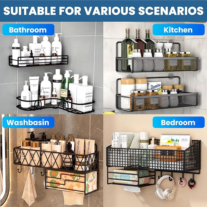 10 Pack Shower Caddy Adhesive Replacement, Shower Shelf Strong Adhesive Hooks, No Drilling, Transparent WaterProof Strips for Bathroom Shelves & Kitchen Racks - Image 7