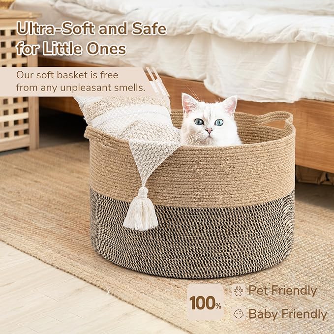 INDRESSME XXXLarge Woven Wicker Blanket Basket Living Room Black Jute, 90L - Image 8