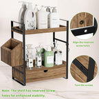 2-Tier Bathroom Counter Organizer, Wooden Vanity Shelf with Drawer & Basket - Image 5