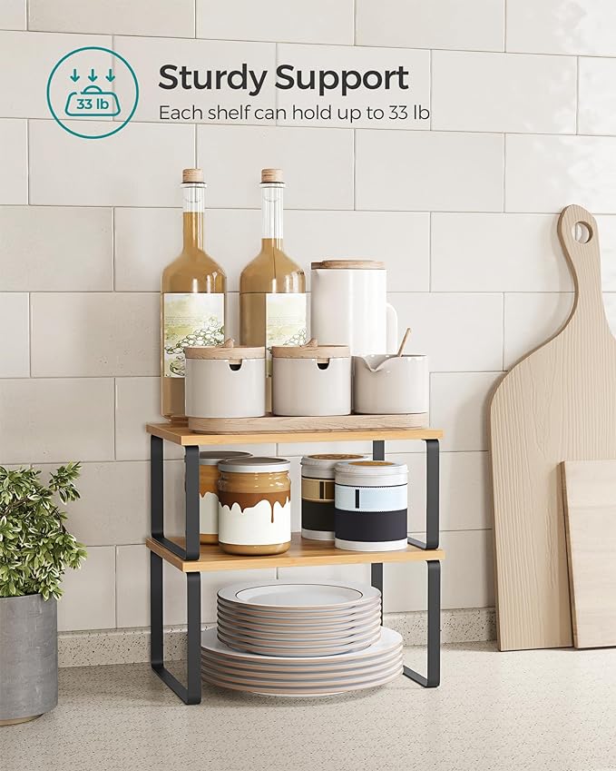 SONGMICS Cabinet Organizer Shelf, Set of 2 Spice Rack, Kitchen Storage - Image 5