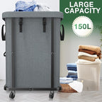 Laundry Hamper with Lid,150L Rolling Laundry Basket with Wheels,Grey - Image 2