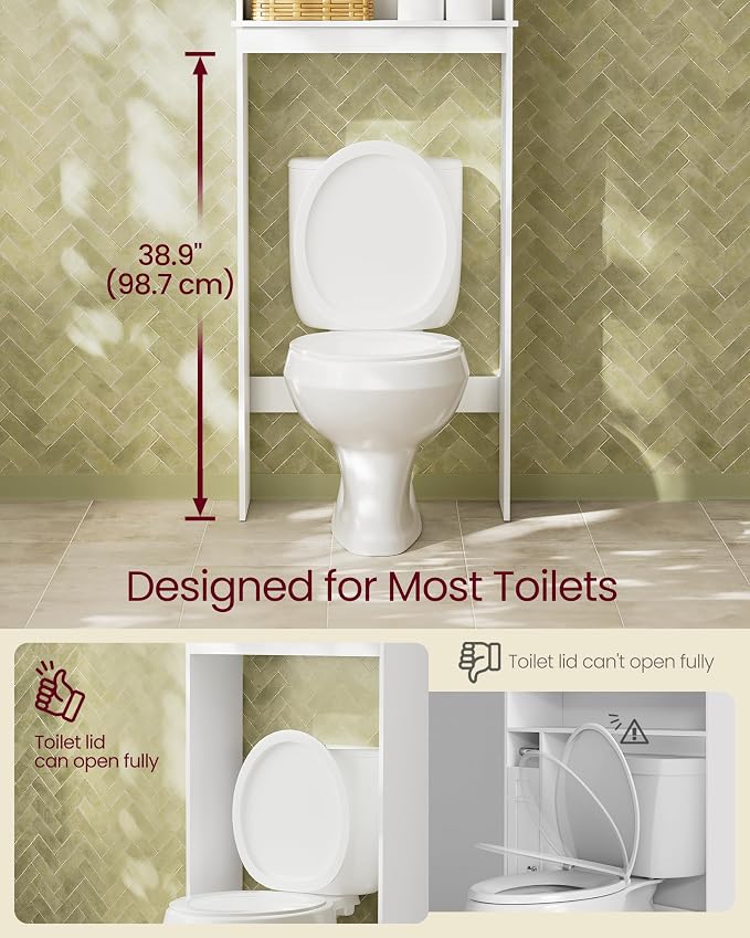 VASAGLE Over The Toilet Storage Cabinet, Doors, Adjustable Shelf, 23.6''W - Image 2
