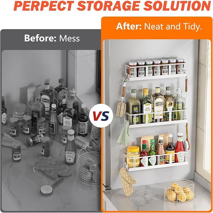 Bunoxea Spice Rack Wall Mounted 3 Pack,RV Spice Rack,White - Image 6