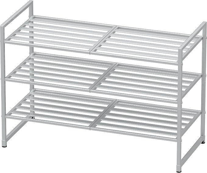 Simple Houseware 3-Tier Stackable Metal Panel Shoe Rack, Silver by SimpleHouseware
