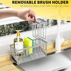 Cisily Sink Caddy Organzier with High Brush Holder, Sponge Holder for Sink, 304 Rustproof Stainless, Kitchen Countertop Soap Dispenser Organizer, Gray Kitchen Decor and Accessories - Image 4