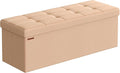 SONGMICS 43.3 Inches Folding Storage Ottoman Bench, Load 660 lb | Ottoman Foot Rest, Storage Chest, for Living Room, Entryway, Apricot and Ink Black, MINOTA Collection ULSF077O01 by Unknown