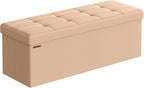 SONGMICS 43.3 Inches Folding Storage Ottoman Bench, Load 660 lb | Ottoman Foot Rest, Storage Chest, for Living Room, Entryway, Apricot and Ink Black, MINOTA Collection ULSF077O01 by Unknown