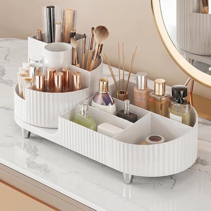 Booklov Rotating Makeup Organizer for Vanity Countertop, White by Booklov