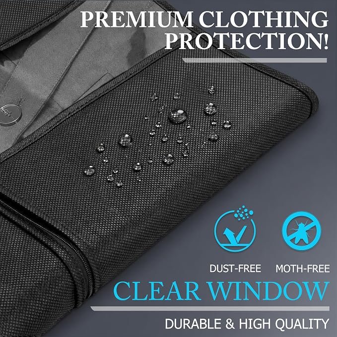 Hleelomi 5 Pack 43-in Garment Bag for Hanging Clothes Black Suit Bag - Image 5