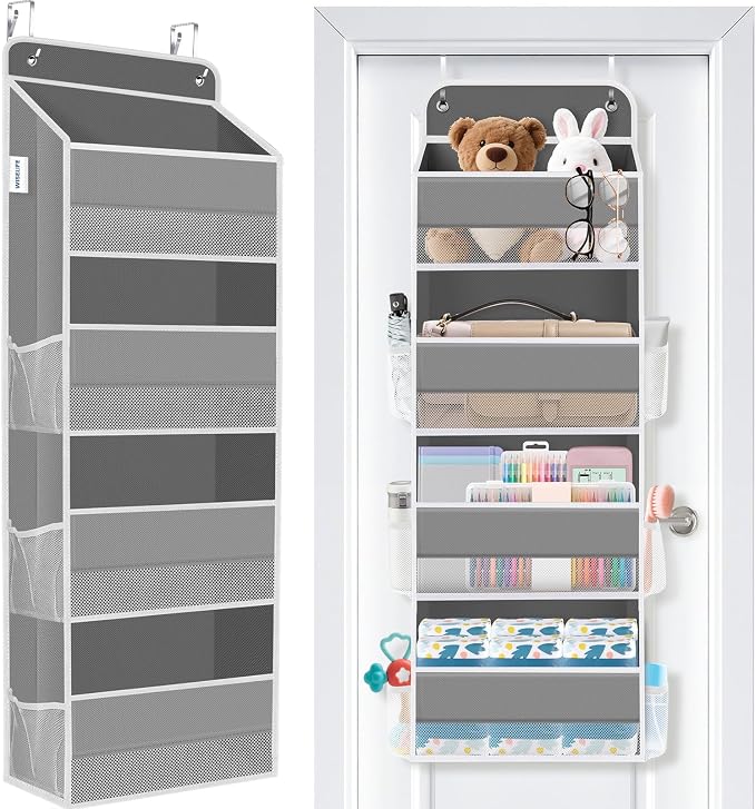 Over The Door Organizer Storage Large Capacity Hanging Bedroom Storage | 4 Shelves, 40 LB Capacity, Foldable Mesh Design, Clear Window, Sturdy, Large Storage Organizer for Nursery, Pantry & Closet by WiseLife