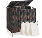 SONGMICS 3-Section Laundry Hamper with Lid, PE Rattan, 42 Gallons (160 L) by Unknown