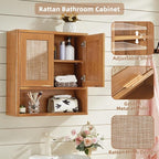 LEYAOYAO Rattan Bathroom Wall Storage Cabinet, Boho Medicine Cabinet - Image 3