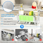 Cisily Kitchen Sink Caddy Organzier with High Brush Holder, Sponge Holder for Sink, 304 Rustproof Stainless, Kitchen Countertop Soap Dispenser Organizer (Silver With Towel Rack, 9.25″) - Image 2